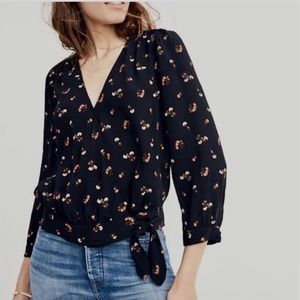 Madewell Black Floral Wrap Top